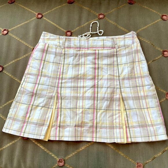 Izod Skort Plaid Mini Tan Yellow Pink White Golf (6) - Picture 1 of 7